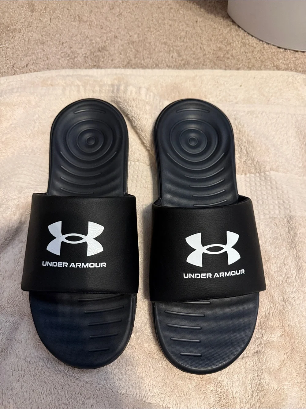 Under Armour Black Slide Sandals with White Logo